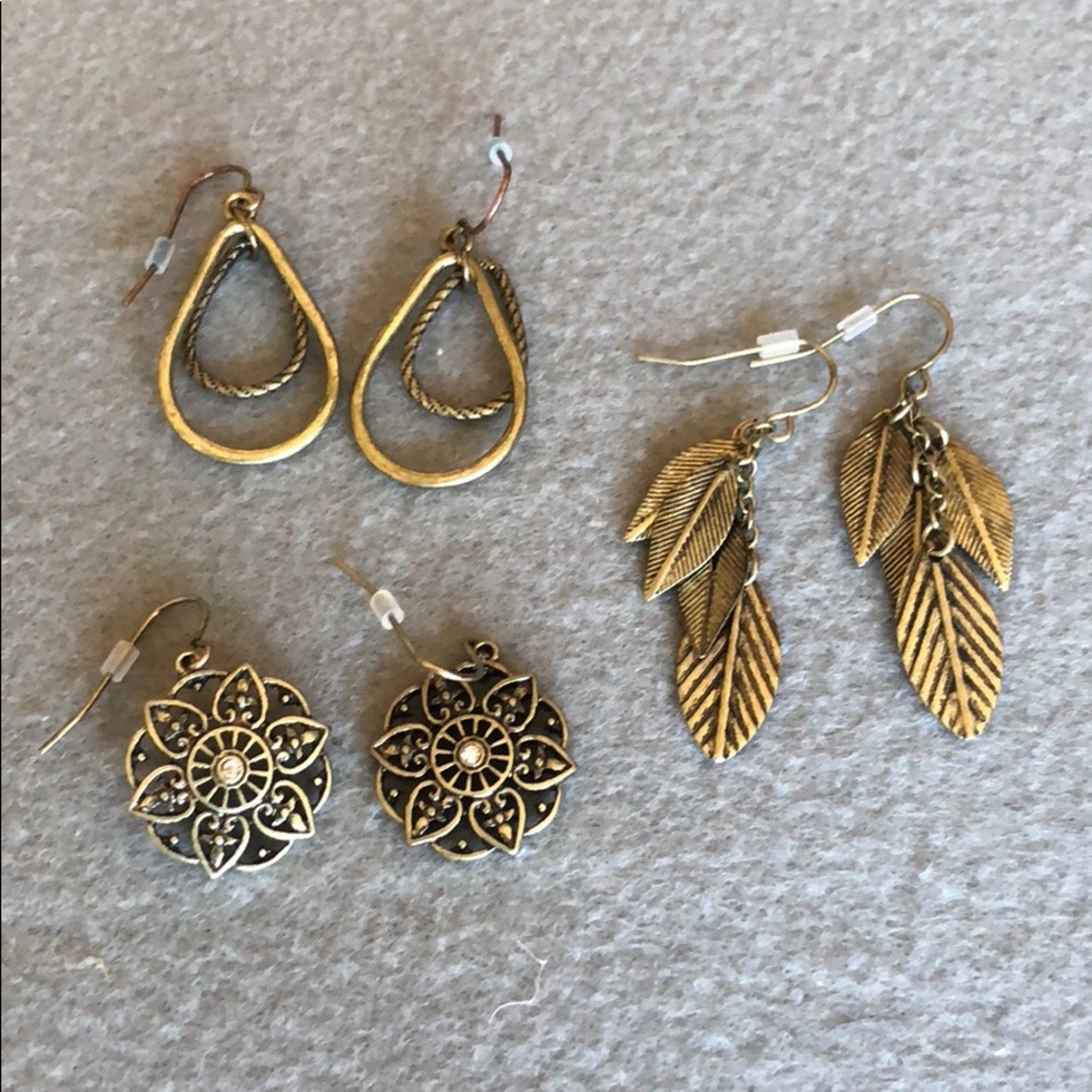 Trio of antiqued earrings